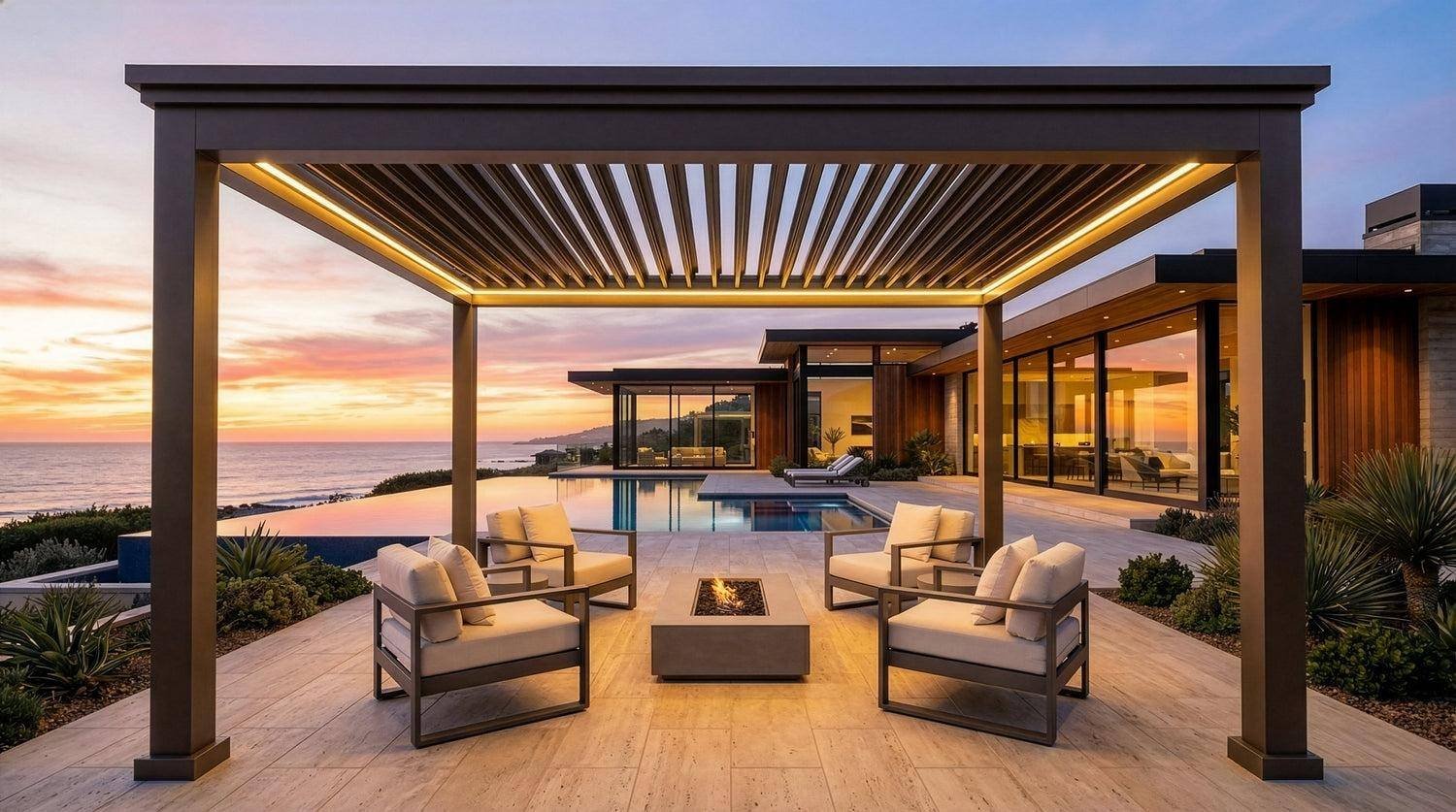 Deniz manzaralı terasta bioklimatik pergola